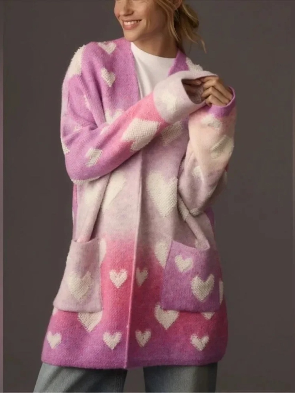 Maeve x Anthropologie Hearts Open Front Cardigan Sweater Size S